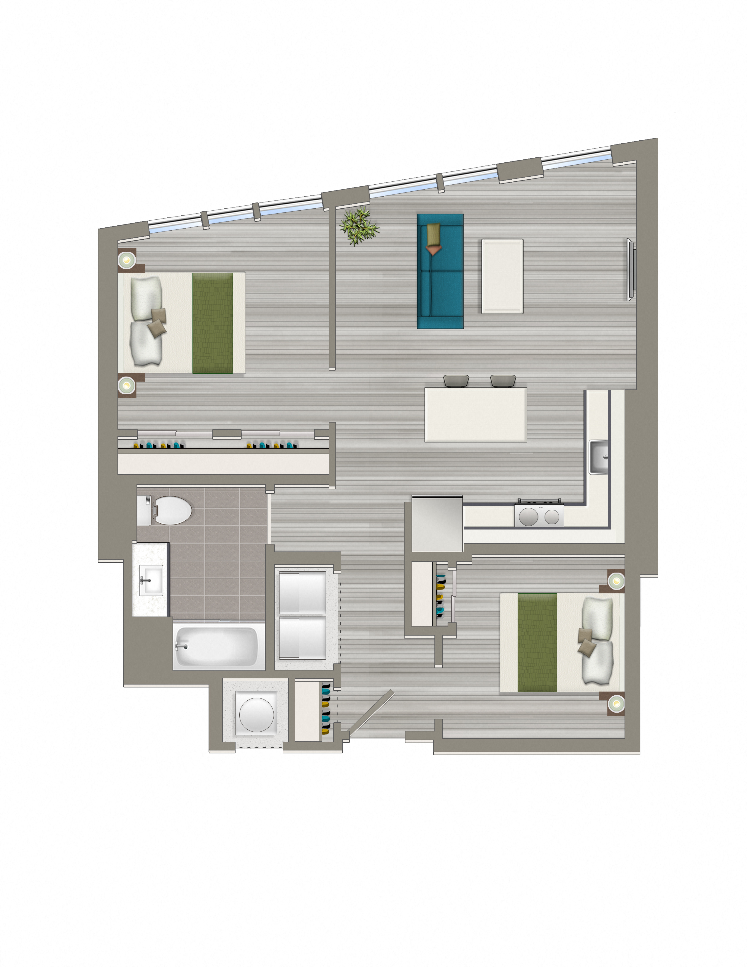 Floor plan for 1 bed, 1 bath, 774 sqft